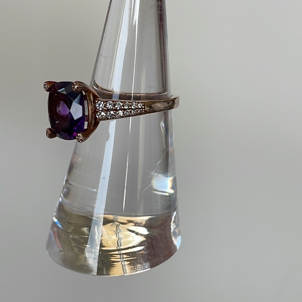 3 ct.Amethyst Cushion Cut Round Ring 6 1/2 - Picture 13 of 16